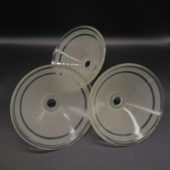 Set Of 3 Frosted Glass Light Lamp Shades With Clear Stripes Art Deco 6.75" - Picture 6 of 9